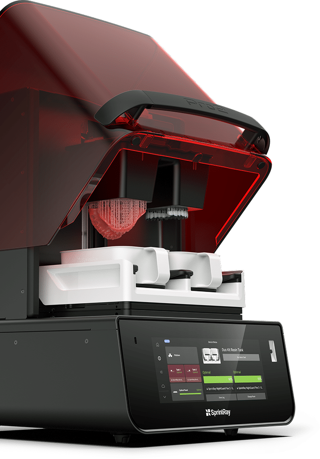 SprintRay printer printing a white dental arch